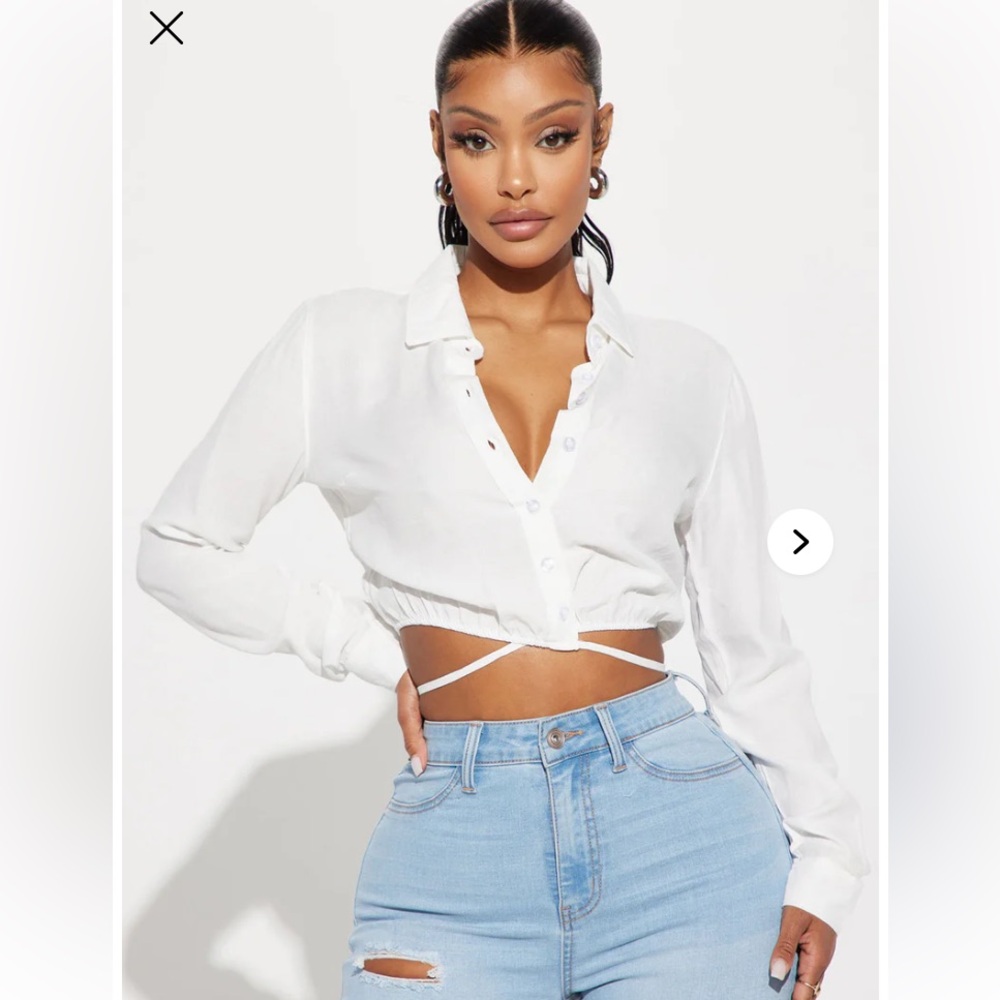 Fashion Nova White Button-Down Crop Shirt